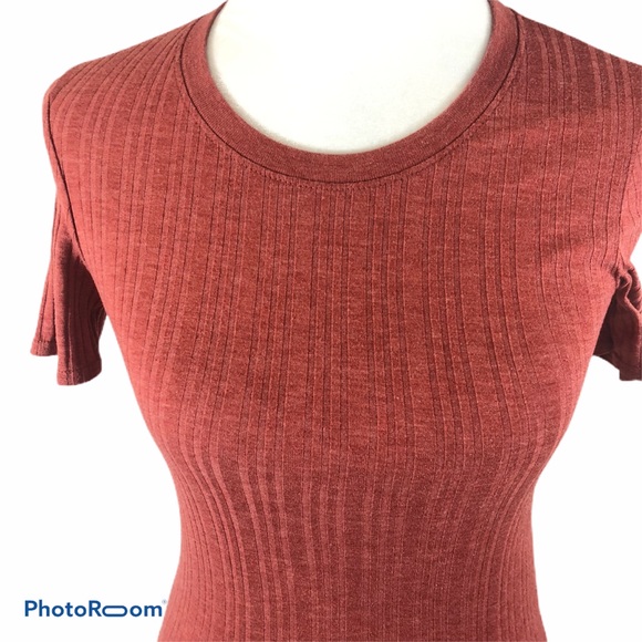 TopShop Ribbed T-Shirt Rust/Red Size 4 - Picture 2 of 7